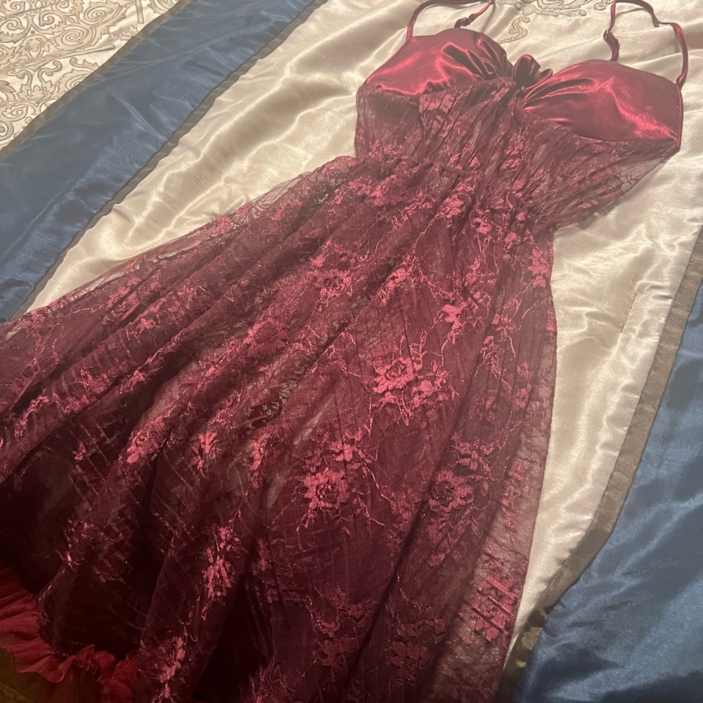 Elegant Burgundy Lace Dress lingerie